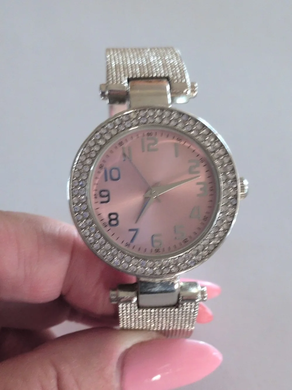 Silver Crystal Bezel Pink Dial Women's Fashion Watch